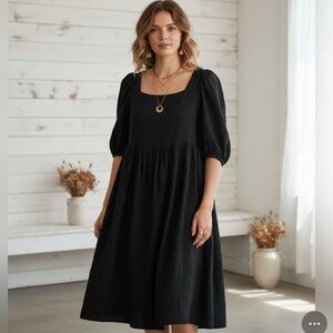 Arula midi dress size 14 puff sleeve square neckline minimalist neutral boho